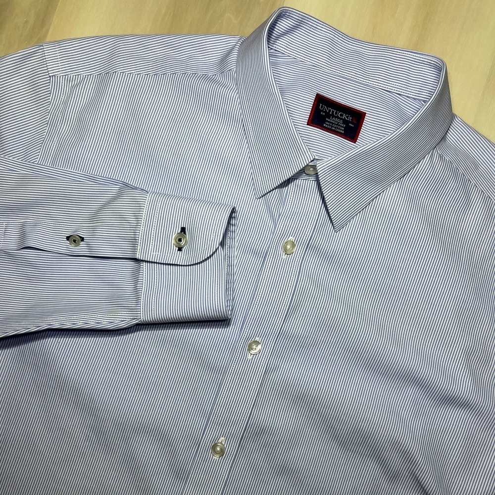 Untuckit Shirt Mens Large Long Sleeve Button Up Blue And White Striped Casual